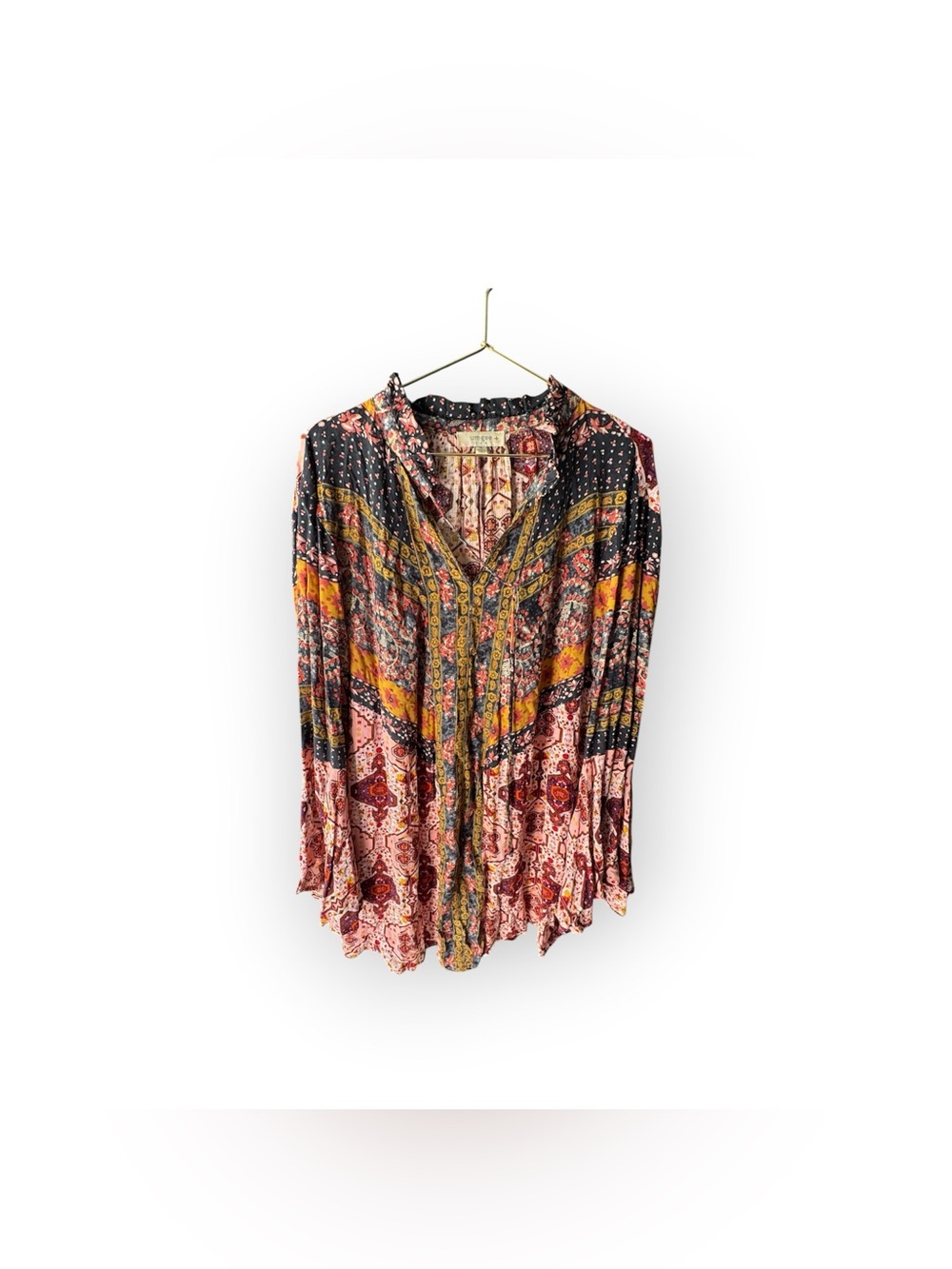 Umgee Daydream Believer Take You Away Boho Patchwork Print V-Neck Women's dress